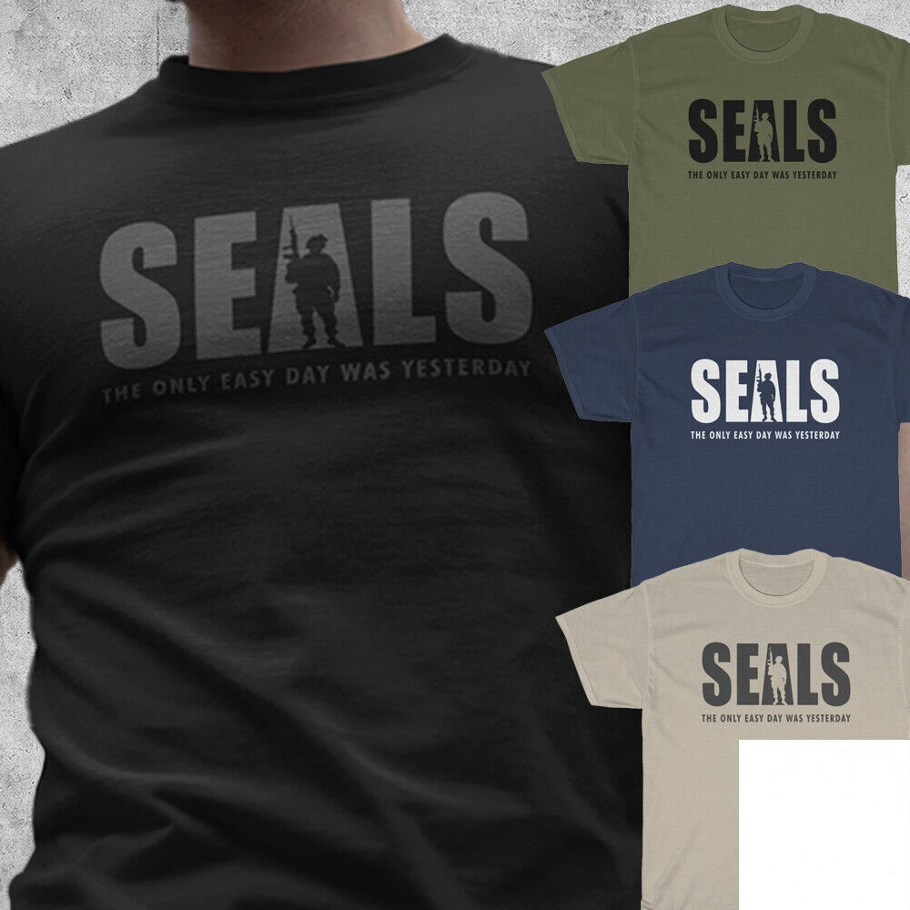 

Navy Seals Motto Men T-Shirt - The Only Easy Day - US Special Forces TShirt Short Sleeve Casual Cotton O-Neck Mens T Shirts
