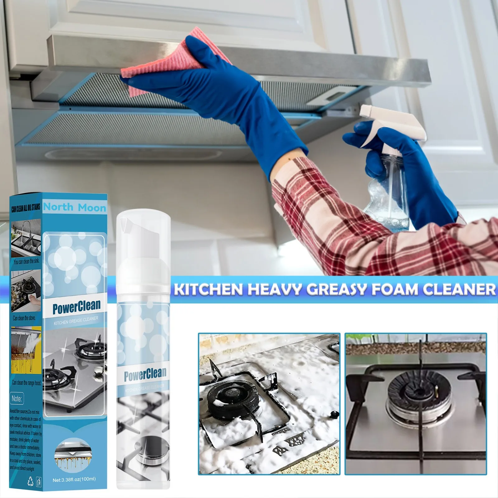 

Home Kitchen Cleaning Tool 100ML Powerful Foam Cleaning Agent Kitchen Derusting Spray Range Hood Heavy Oil Stain Cleaning Agent