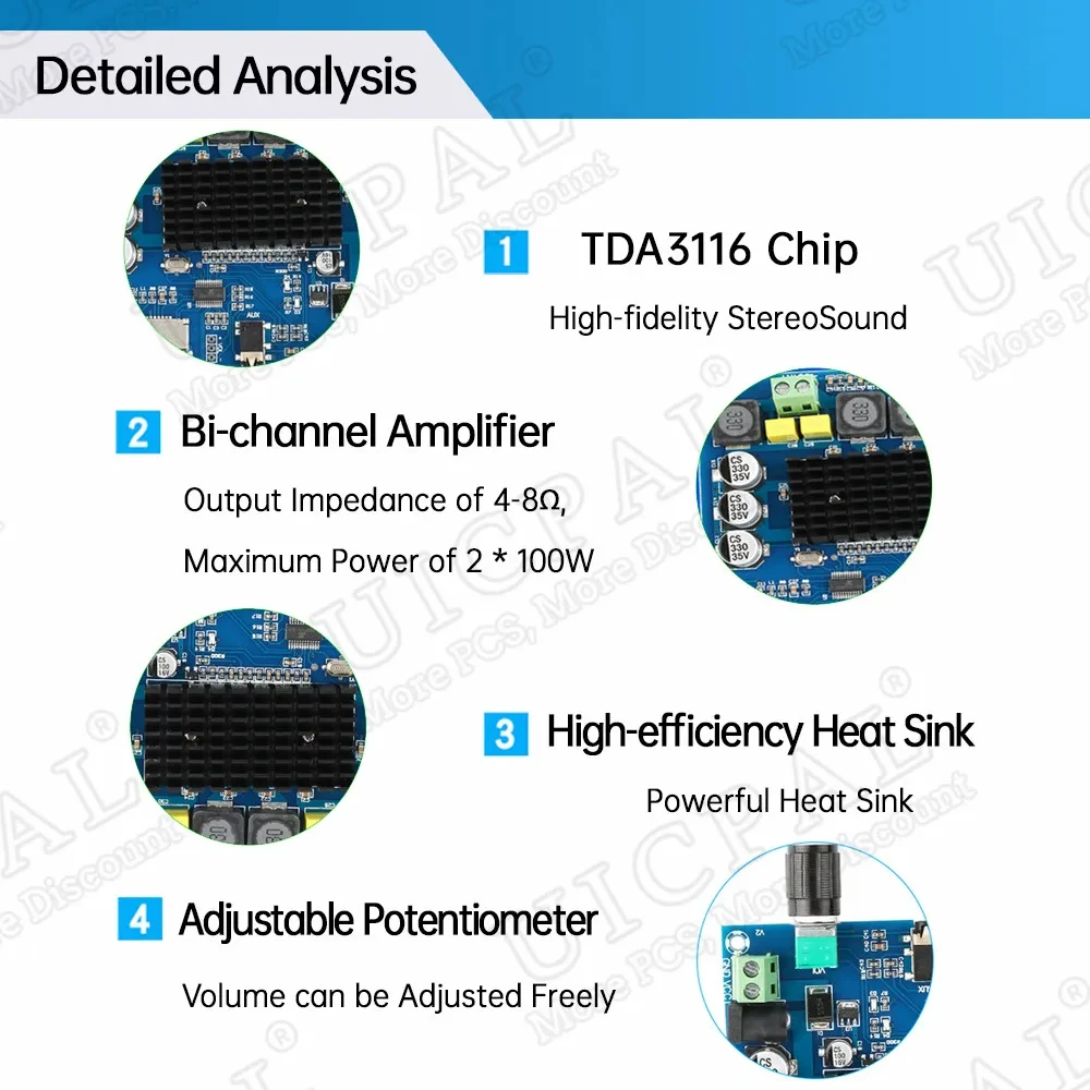 Цифровой усилитель мощности плата модуля Bluetooth5.0 двухканальный 2*100 Вт высокая