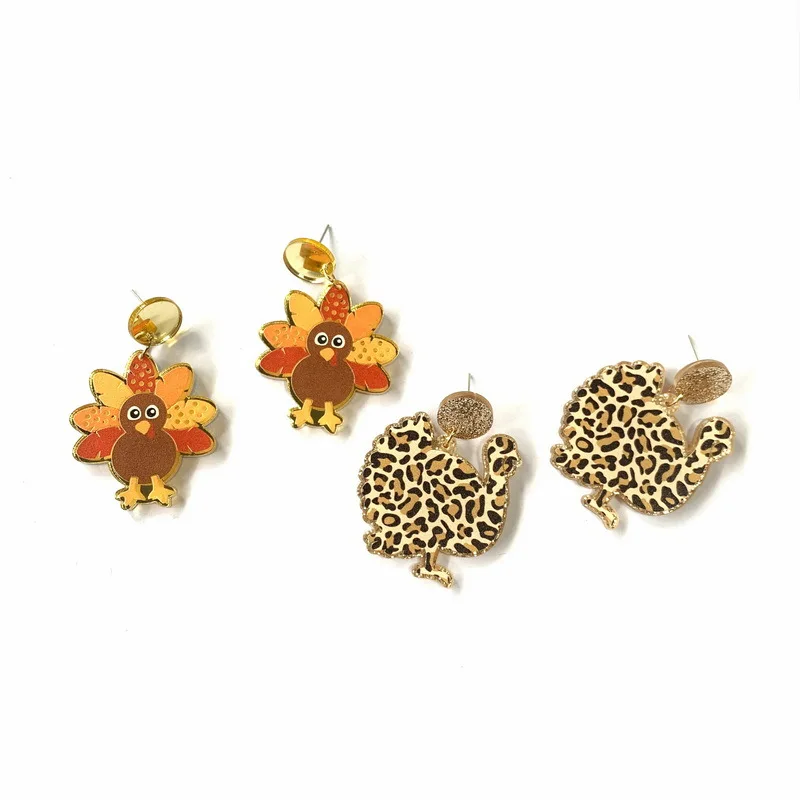 

Thanksgiving Acrylic Printed Leopard Turkey Stud Earrings