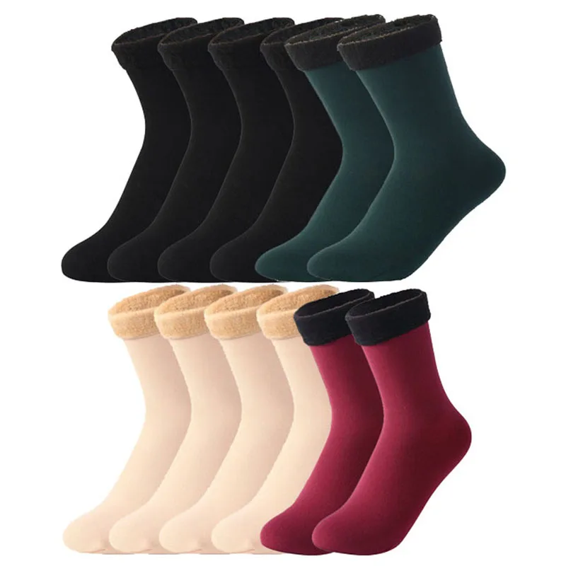 6Pairs/Lot Women/Men Unisex Winter Warm Thicken Thermal Socks Wool Cashmere Snow Black Skin Seamless Velvet Soft Boots Sock Lot