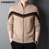 coodrony turtleneck sweater coat men clothing warm knitted cardigan autumn winter new arrivals striped pattern zip jacket z2004