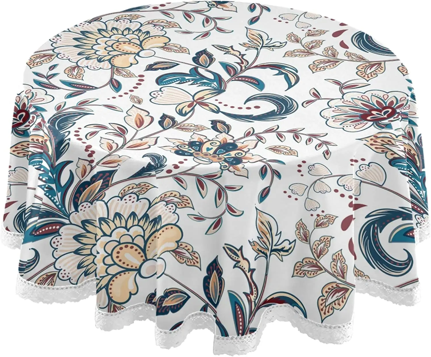 

French Vintage Flowers Table Cloth Classic Provence Style Polyester White Lace Tablecloth Round Table 60 Inch for Dinner Decor