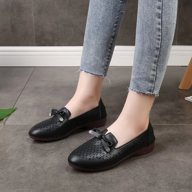2022 New Fashion Flat Shoes Women Summer Hollow Out Casual Loafers Bow Shallow Female Non-slip Outdoor Flats Mocasines luxe