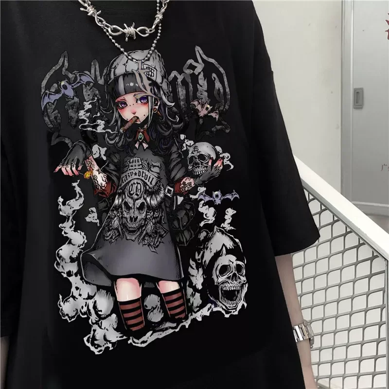 

Goth Female Tee Aesthetic Loose Women T-shirt Punk Dark Grunge Streetwear Ladies gothic Top T-shirts Harajuku Clothes y2k