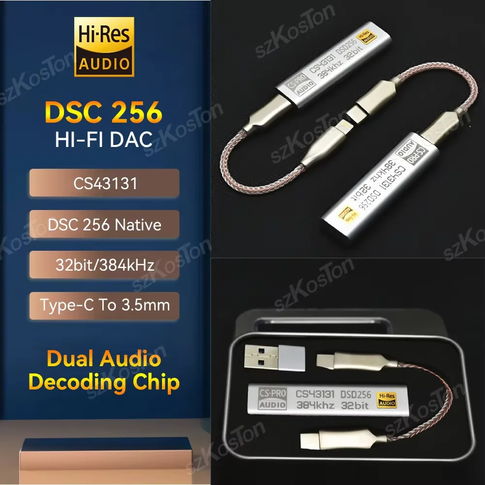 Профессиональный Аудиоинтерфейс Cs43131 Dsd256 Hi-fi Цап Адаптер Usb Типа C На 3 5 Мм Для Ios Пк