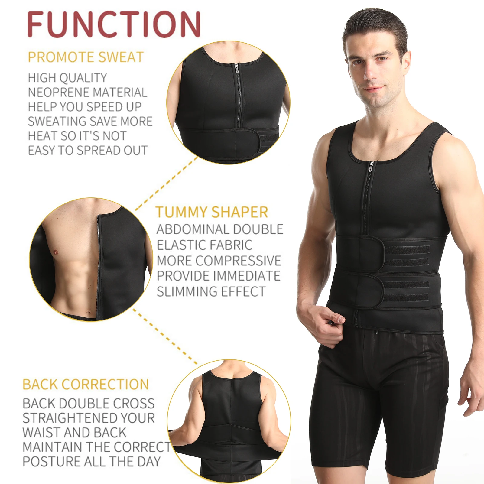 

Workout Vest For Men Sweat Waist Trainer Zipper Neoprene Tank Top Practical Sauna Waist Trainer For Workout Sports Gym