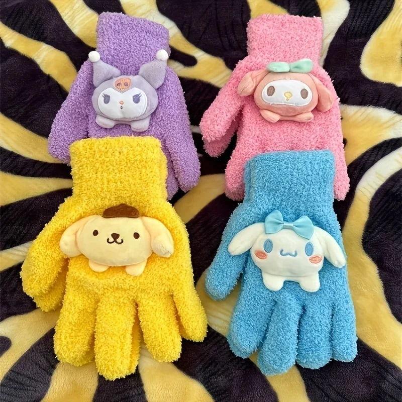 Милые женские перчатки Sanrio Kuromi My Melody в консервативном стиле с полным пальцем и