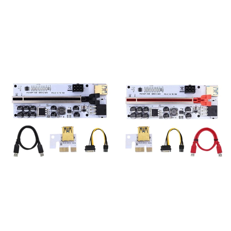 

2Pcs PCI-E Riser Card VER012 MAX Express 1X to 16X Extender PCI E USB 3.0 Riser Adapter SATA 15Pin to 6Pin Power Cable