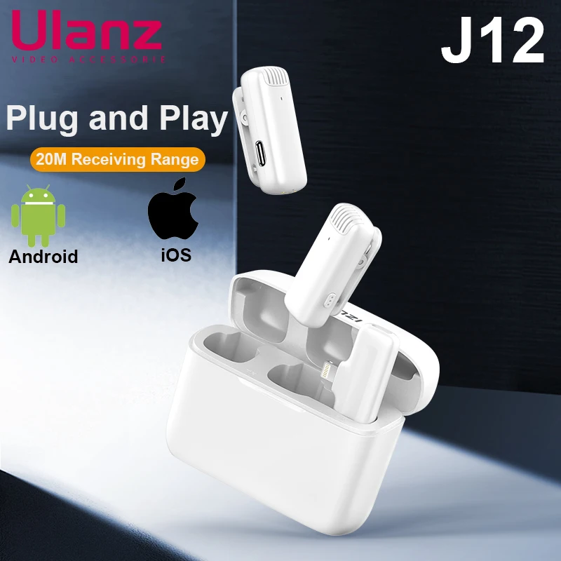 Ulanzi J12 Professional Wireless Lavalier Microphone For iPhone Android PC Live Broadcast Gaming Audio Video Recording Mini Mic