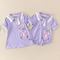 disney stellalou baby girls rompers summer clothes short sleeve rabbit printed toddler cotton cute jumpsuits suits outfits