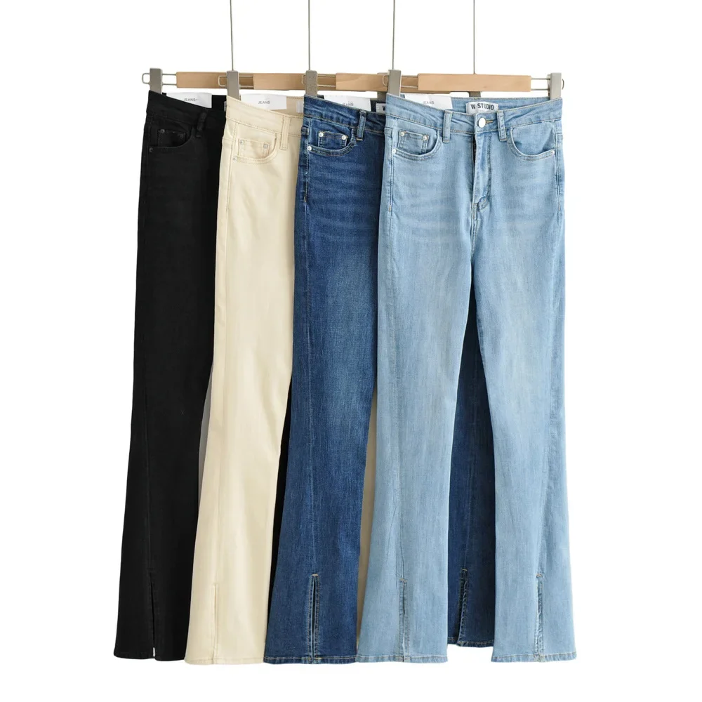 Женские джинсы брюки-клеш джинсовые брюки с высокой талией и карманами базовые