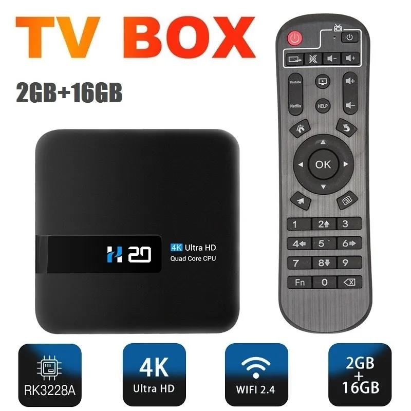 

H20 Smart TV Box Quad Core Set Top For Android 10 2.4G Wifi 2GB+16GB Media Player 3D Video Youtube RK3228A Receiver Recommend