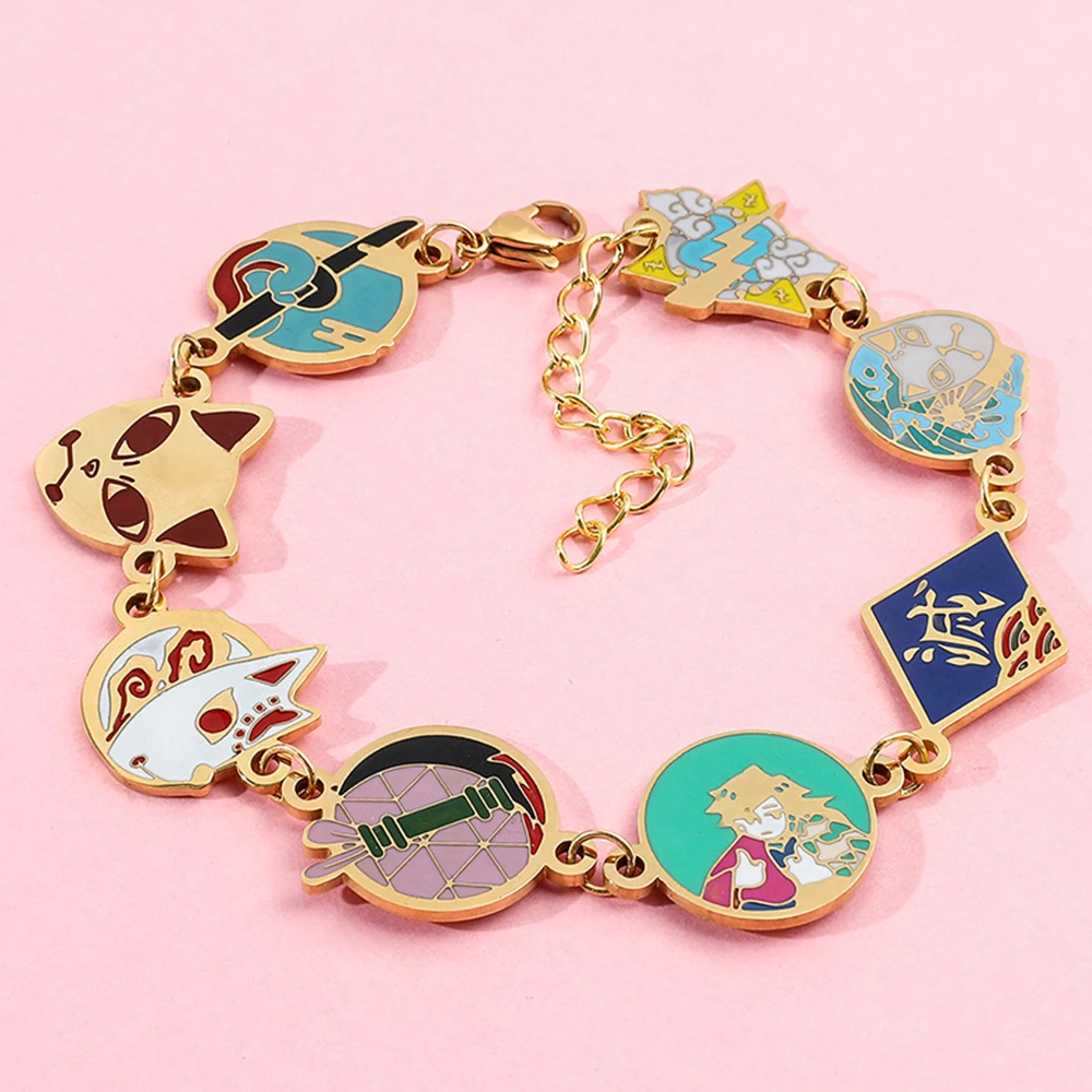 

Japan Anime Demon Slayer Enamel Badge Bracelets Cartoon Agatsuma Zenitsu Cosplay Charms Jewelry Accessories Bracelets Girl Gift
