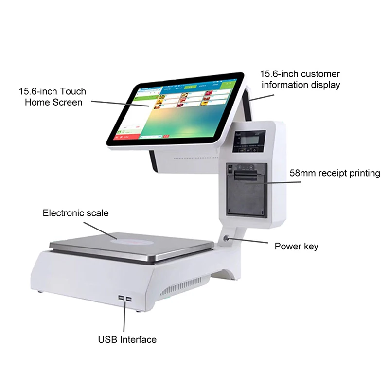 

Цифровые коммерческие весы с принтером для этикеток, сенсорный POS-терминал, весы, расчетные цены на 15 кг для фруктов