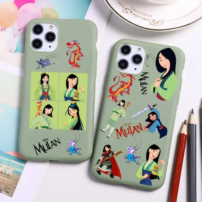 

Disney Princess Mulan Phone Case For iphone 13 12 11 Pro Max Mini XS 8 7 6 6S Plus X SE 2020 XR Candy green Silicone cover