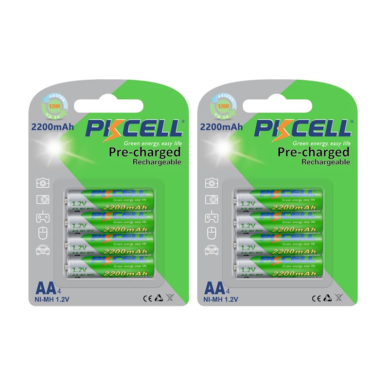 

8PC PKCELL 2200mAh 1.2V AA Battery 2A Rechargeable batteries low self discahrge Ni-MH Battery Remote Control Mouse Toy Batteries