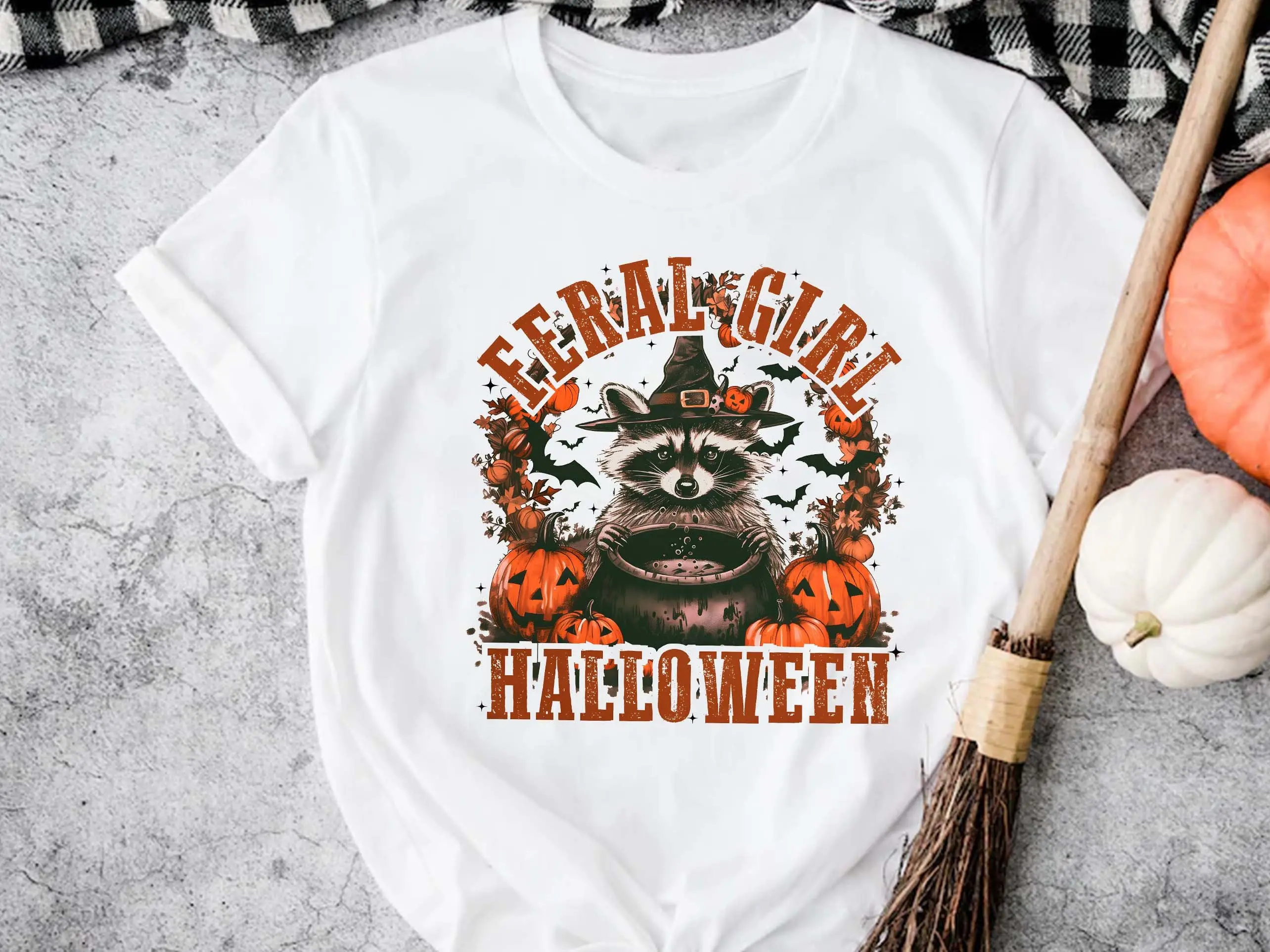 Футболка Ферлальная девушка на Хэллоуин Енот Vibe свитер Жуткий сезон с тыквой