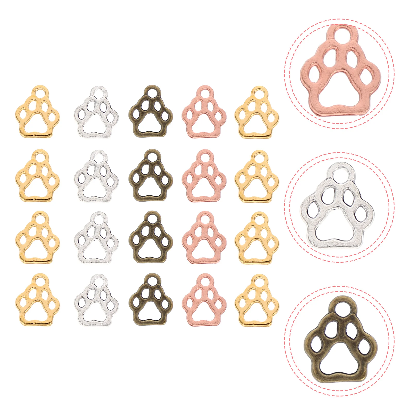 

200 Pcs Keychain Bracelet Dog Footprints Pendant Bag Amulet 1.3X1.1cm Metal Zinc Alloy Shaped Keyring