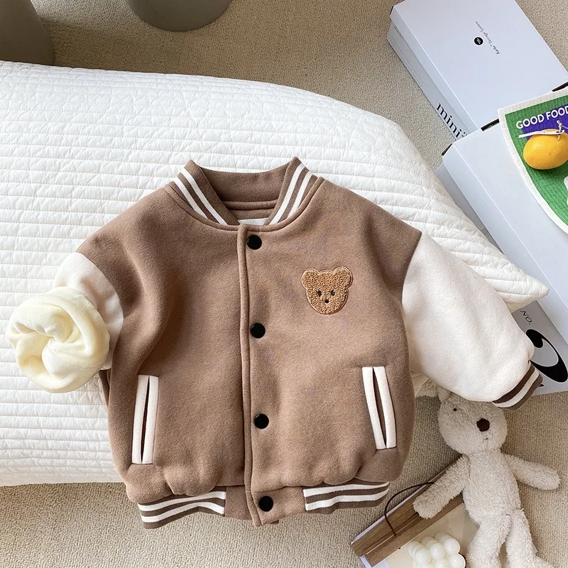 Baby Casual Baseball Uniform Jacket Outerwear Cute Fleece Winter Warm Jacket Kids Coat Toddler Infant Baby Boys Girls Clothes