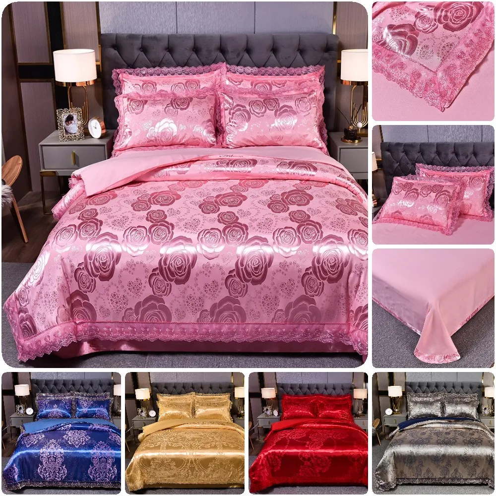 

Morndream Роскошный домашний текстиль сатин жаккардовый Комплект постельного белья кружевные наборы пододеяльников простыня наволочка двойно...