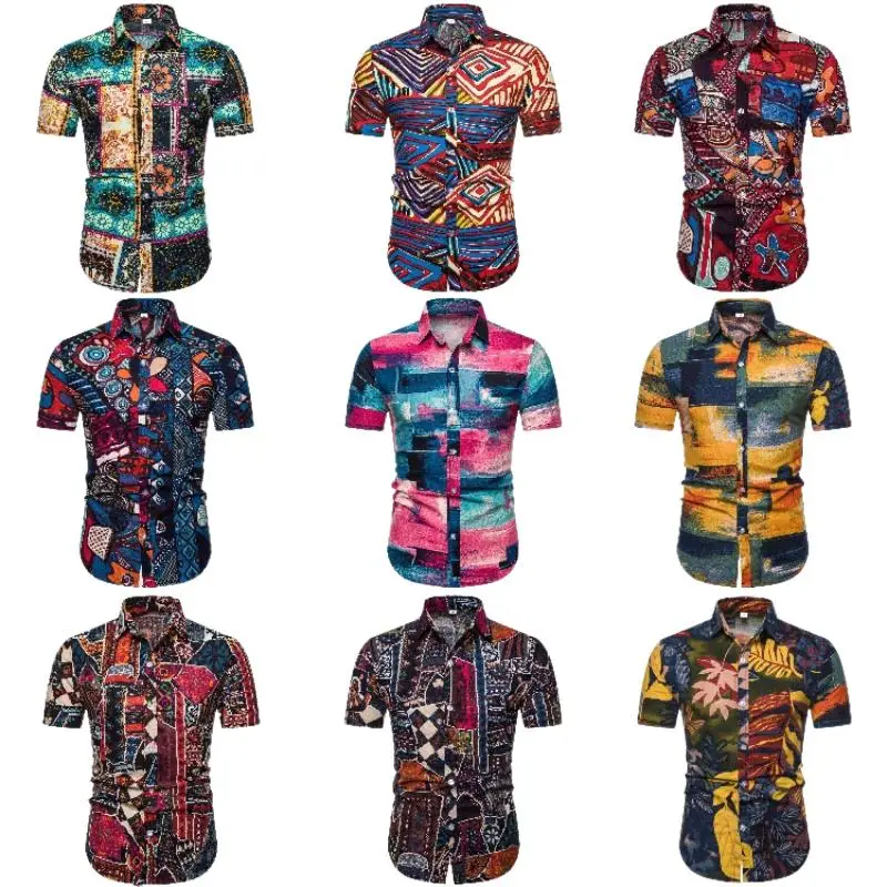 

New men's short sleeve shirt Indian national style series printed shirt
