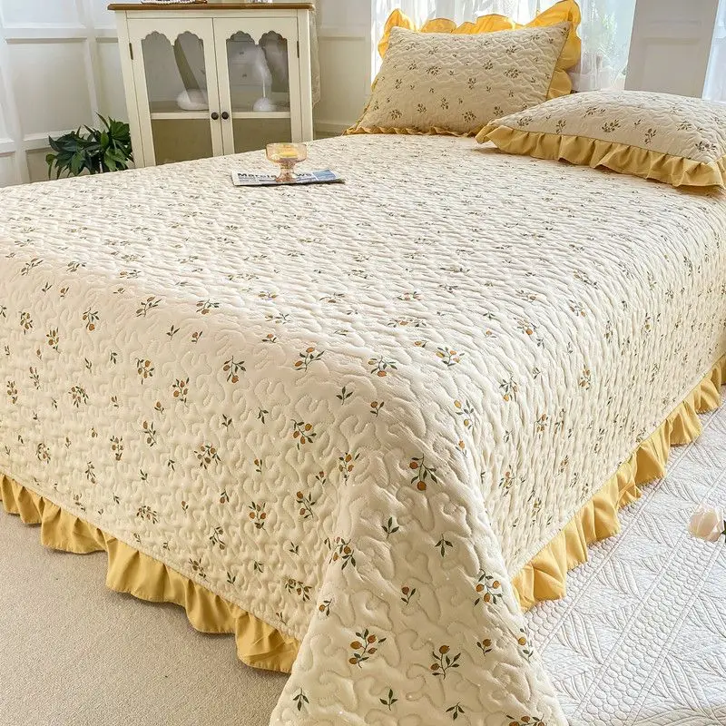 

Class A Small Fresh Double-layer Yarn Bed Cover Three-piece Set Non-slip Thickened Quilted Bed Sheet Tatami Kang Cover Four Seas