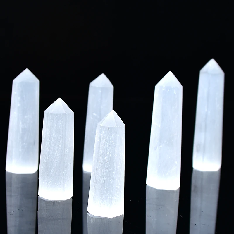 

50-80mm Natural White Selenite Stones Energy Ore Mineral Crafts Home Decor Crystal Point Healing Hexagonal Wand Treatment Stone