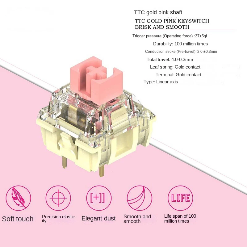 

TTC Gold Pink V2 Switch 3 Pin New Silver Pin Shrapnel 37gf Pouch Pressure Hot Swap Linear Mechanical Keyboard SMD Switch