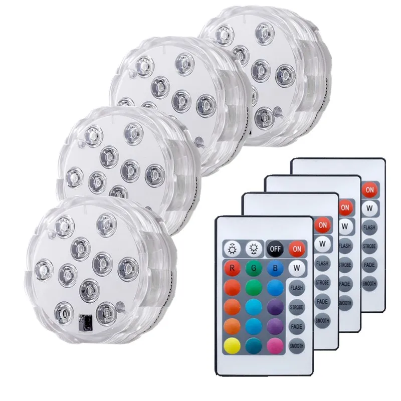 

10 Led Remote Controlled RGB Submersible Light Battery Operated Underwater Night Lamp Outdoor Vase Bowl Garden Party Decoration