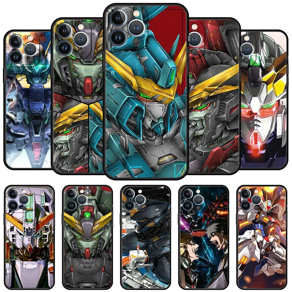 

Gundam Anime Case for iPhone 11 13 Mini 12 Pro Max XR 7 8 X 6 6S Plus XS 5 5s SE 2020 Coque Black Silicone Phone Cover Cartoon