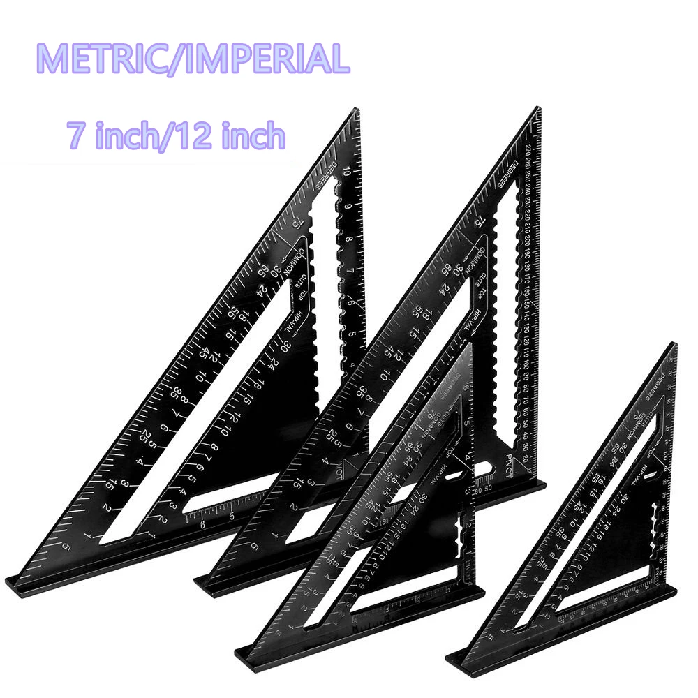 

7'' 12" Measuring Tools Triangle Angle Protractor Aluminum Alloy Speed Square Measuring Ruler Miter Framing Building Carpenter