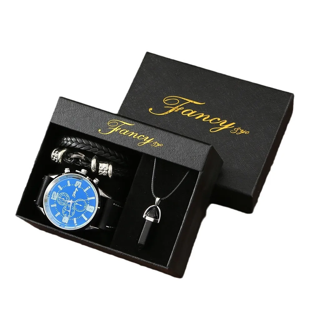 Мужской комплект деловых часов легкое роскошное ожерелье браслет кварцевые часы