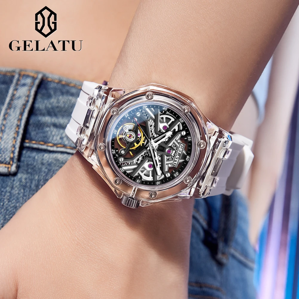 Фото Мужские часы GELATU 8002 Top Luxury, прозрачный корпус, автоматический механический механизм, элегантные спортивные наручные часы для мужчин. №5