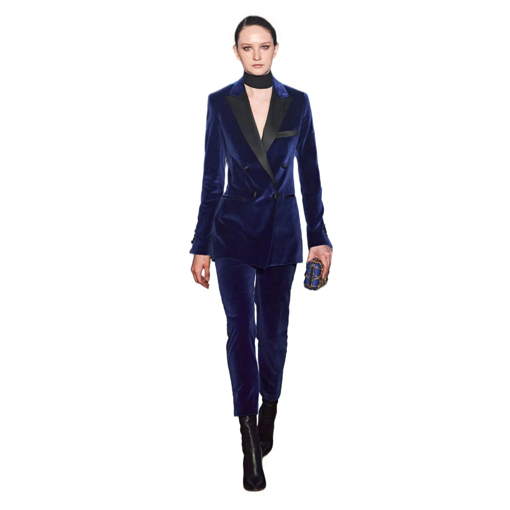 Ladies Double Breasted Velvet Bridal Trousers Suit Women Business Work Uniform Wedding Dress Blazer (Jacket + Pants)