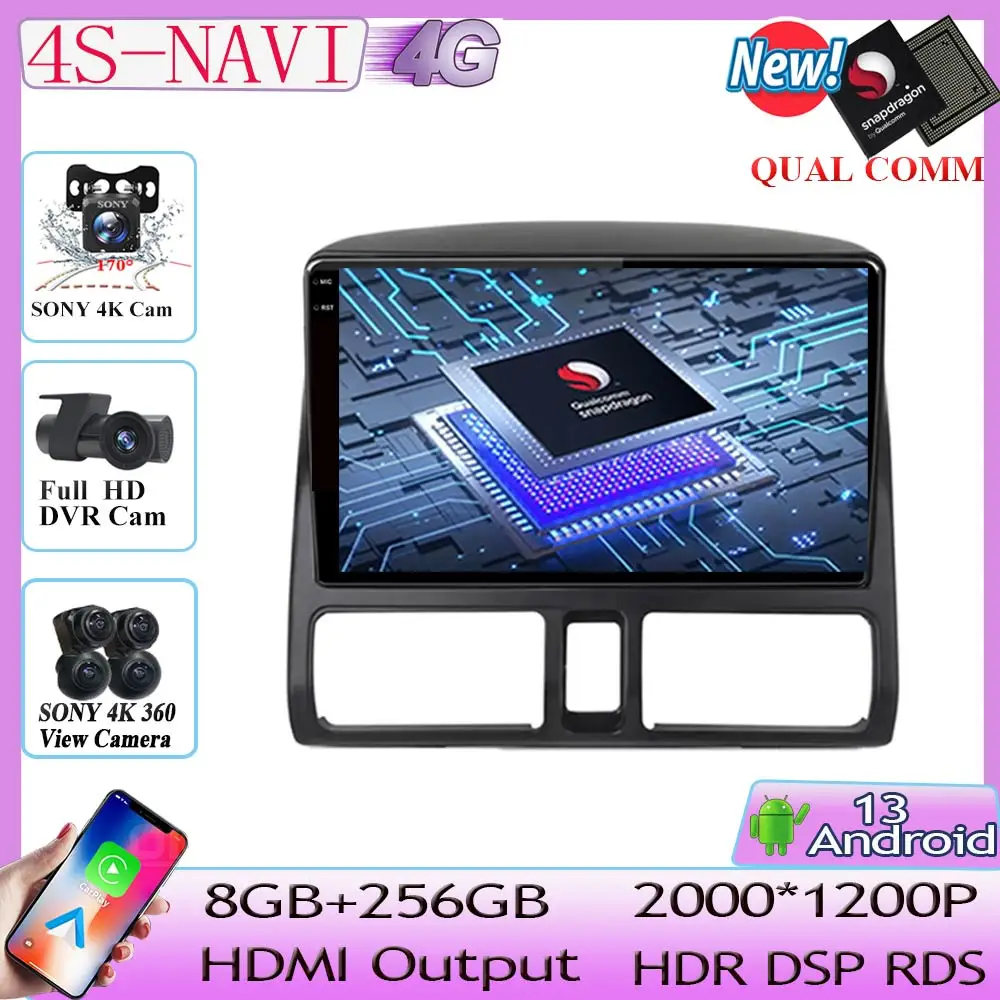 

Автомобильный видеоплеер Qualcomm Android 13 для Honda CR-V CRV 2001-2006, Авторадио, мультимедийный плеер, стерео монитор, навигация, No 2din dvd