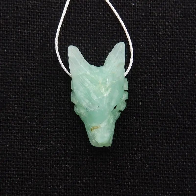 

Natural Stone Chrysoprase Handcarved Wolf Head Side Drilled Animal Necklace Pendant Bead 24x14x9mm 3g