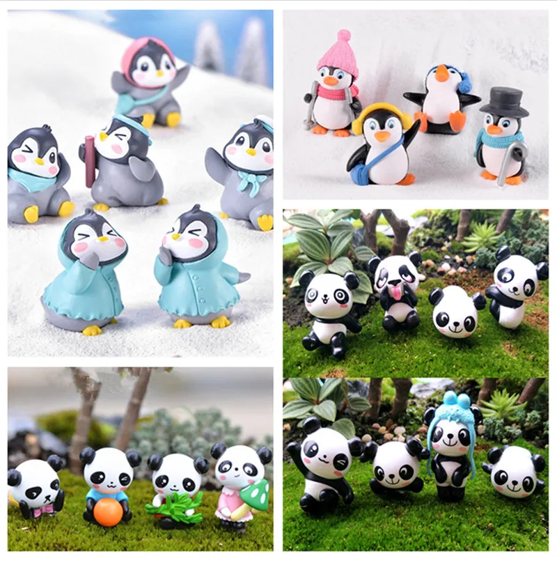 

1 Set Cute Cartoon Panda Decoration Mini Animal Figurines Fairy Micro Penguins Decor Bonsai Garden Ornaments