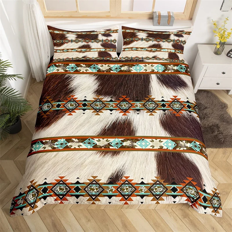 Cowhide Comforter Cover Highland Cow Duvet Cover Western Farmhouse Animal Bedding Set Twin King Queen Size Cowboys Gifts For Men