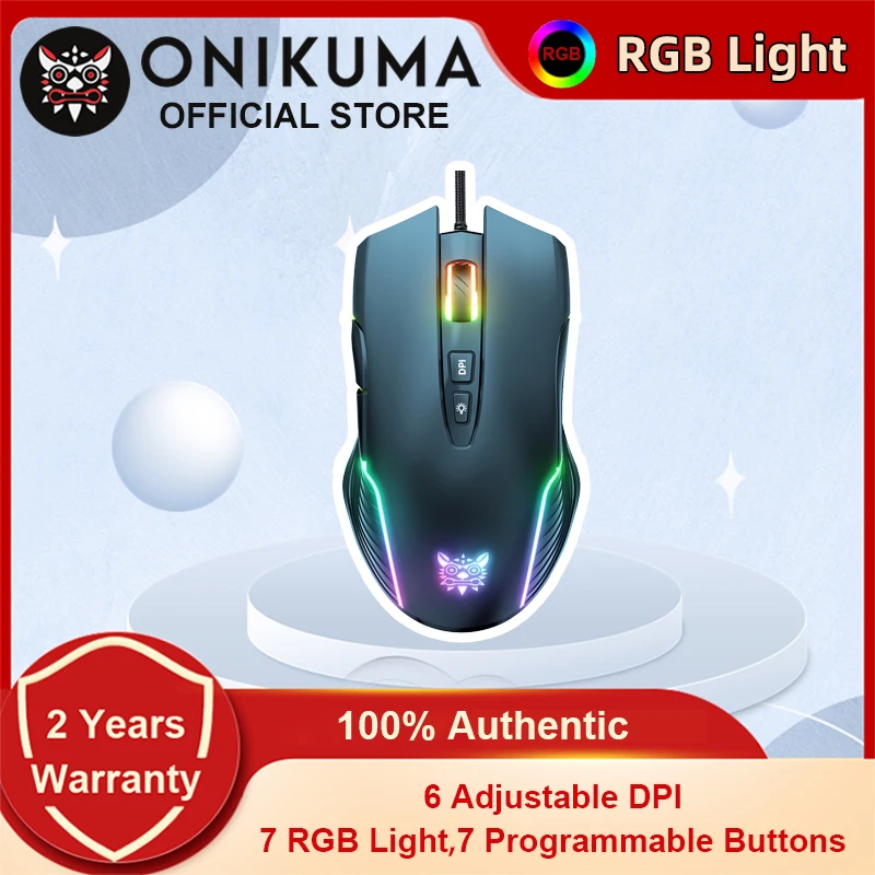 Игровая мышь ONIKUMA CW905, регулируемая, 6400 DPI, 6, 7 программируемых кнопок, динамическая эргономичная мышь RGB для ноутбука, ПК, геймера