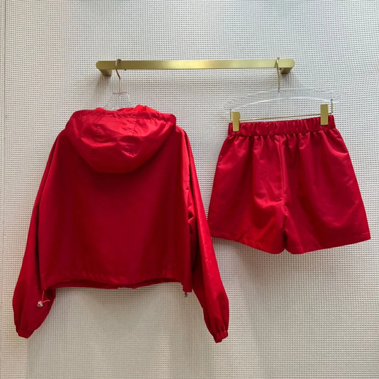 Conjunto para as Mulheres de Qualidade Longa com Capuz Cabolsas de Náilon com Cintura Luxo Sólido Shorts Superior Corte Manga Elástica Finos Senhora Primavera 3d