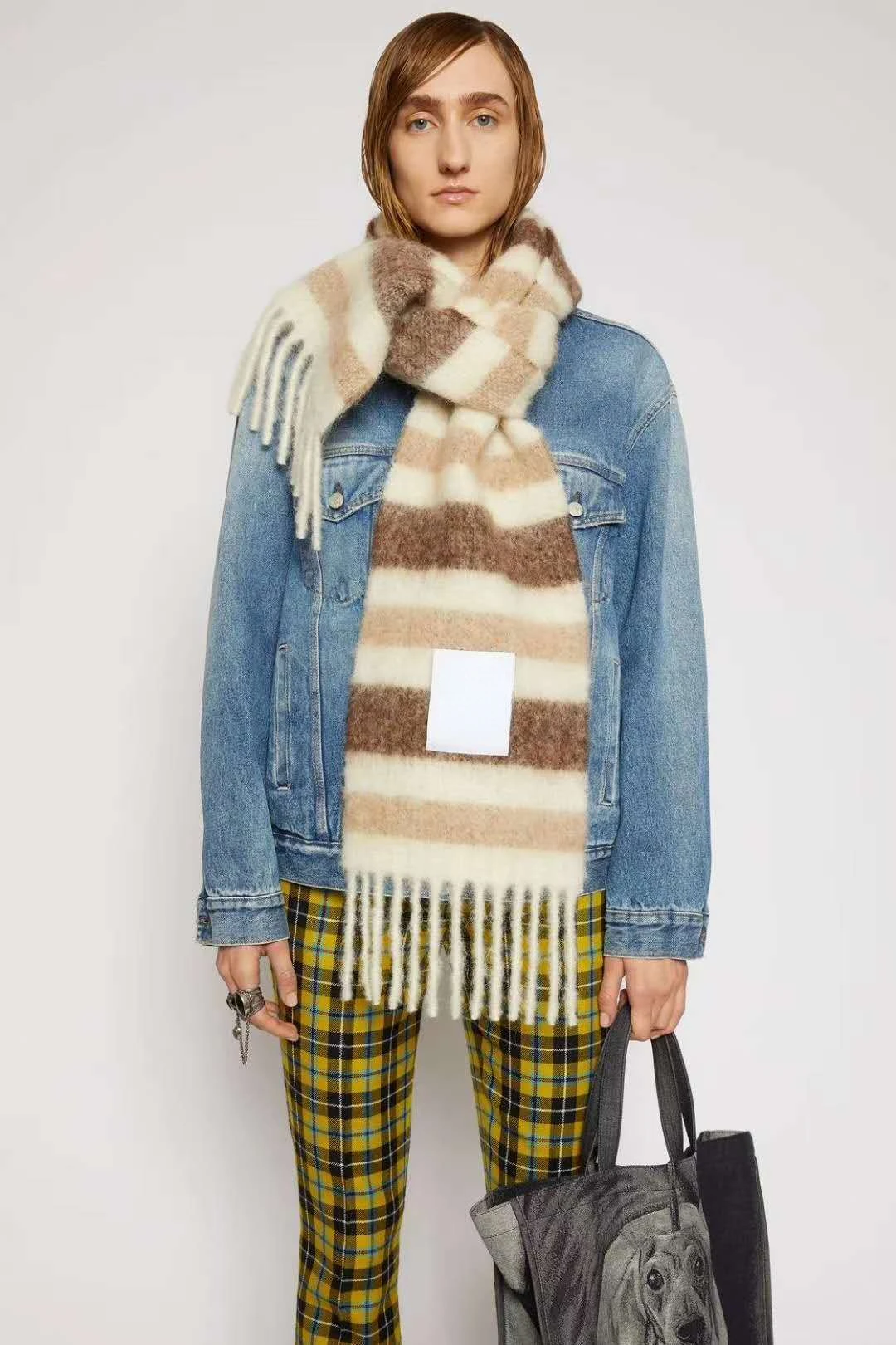 Новинка 2020 Женский кашемировый шарф в полоску AC с бахромой зимний удлиненный