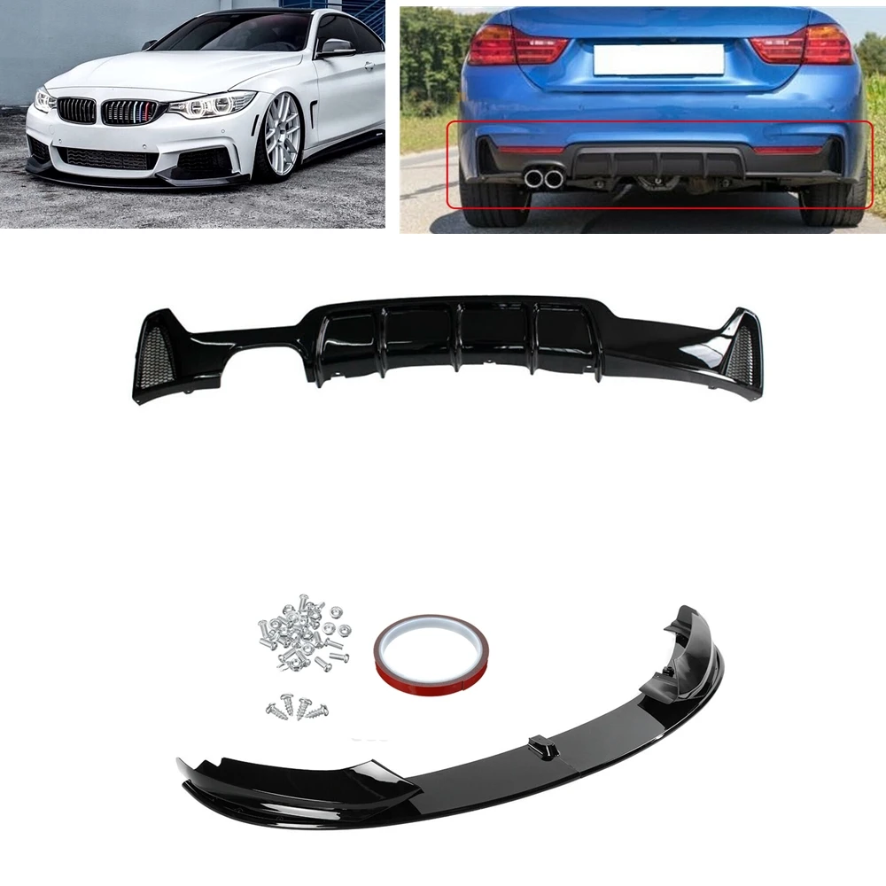 

Для BMW F32 F33 F36 4 серии 435i M Sport 2014-2020 глянцевый черный спойлер на передний бампер сплиттер лезвие + задний диффузор кронштейн для губ