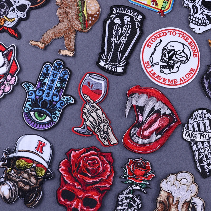 

Embroidery Thermoadhesive Clothing Patches Red Rose Flower Blood Patches on Clothes DIY Iron-on Patches for Punk/Hippie