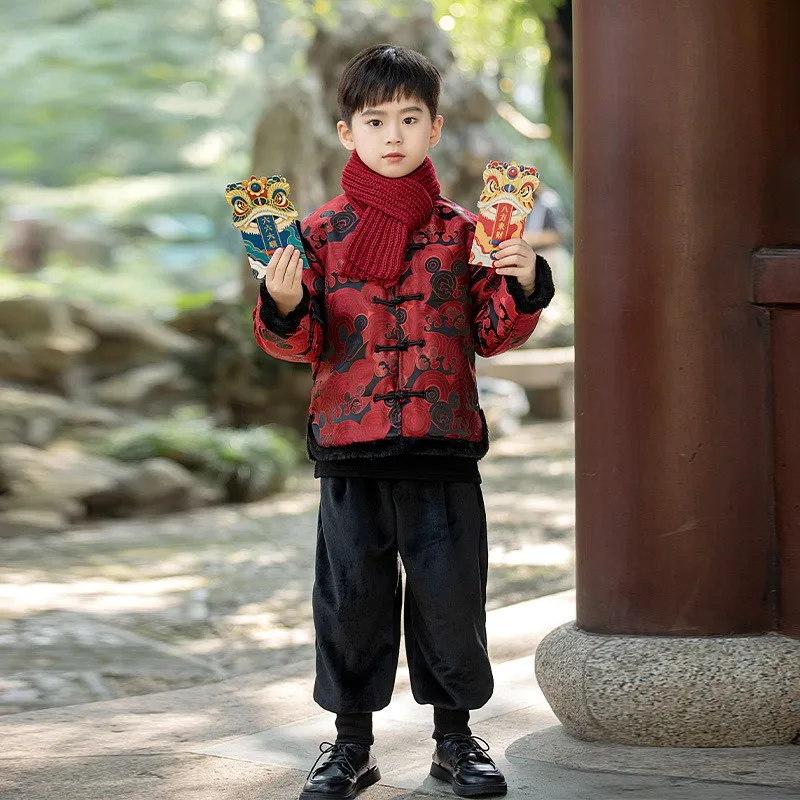 2024 новый зимний толстый теплый плюшевый костюм Тан для мальчиков традиционная
