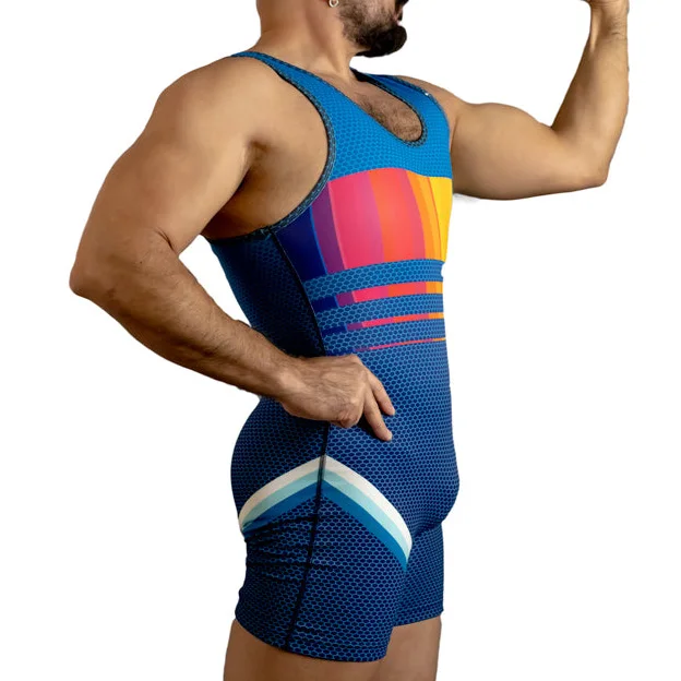 Blue Wrestling Singlets Suit Boxing One Piece Bodysuit Iron Gym Weightlifting Fitness Skinsuit PowerLifting Running Wear