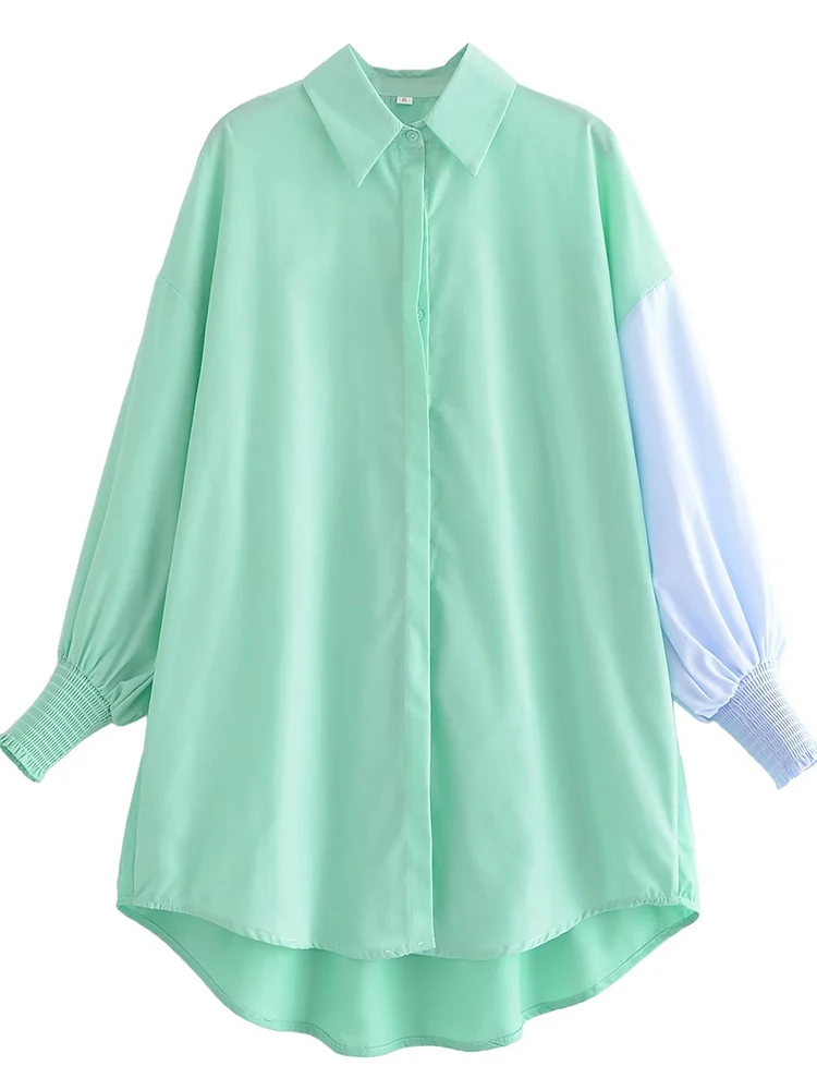 

New Autumn Women Vintage Patchwork Oversize Shirt Dress Long Sleeve 2022 Fashion Female Loose Casual Dress Short Vestido