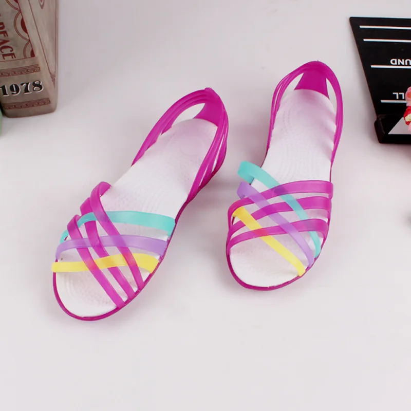 

Women Sandals Summer New 2023 Candy Color Woman Shoes Peep Toe Stappy Beach Valentine Rainbow Jelly Shoes Woman Flats