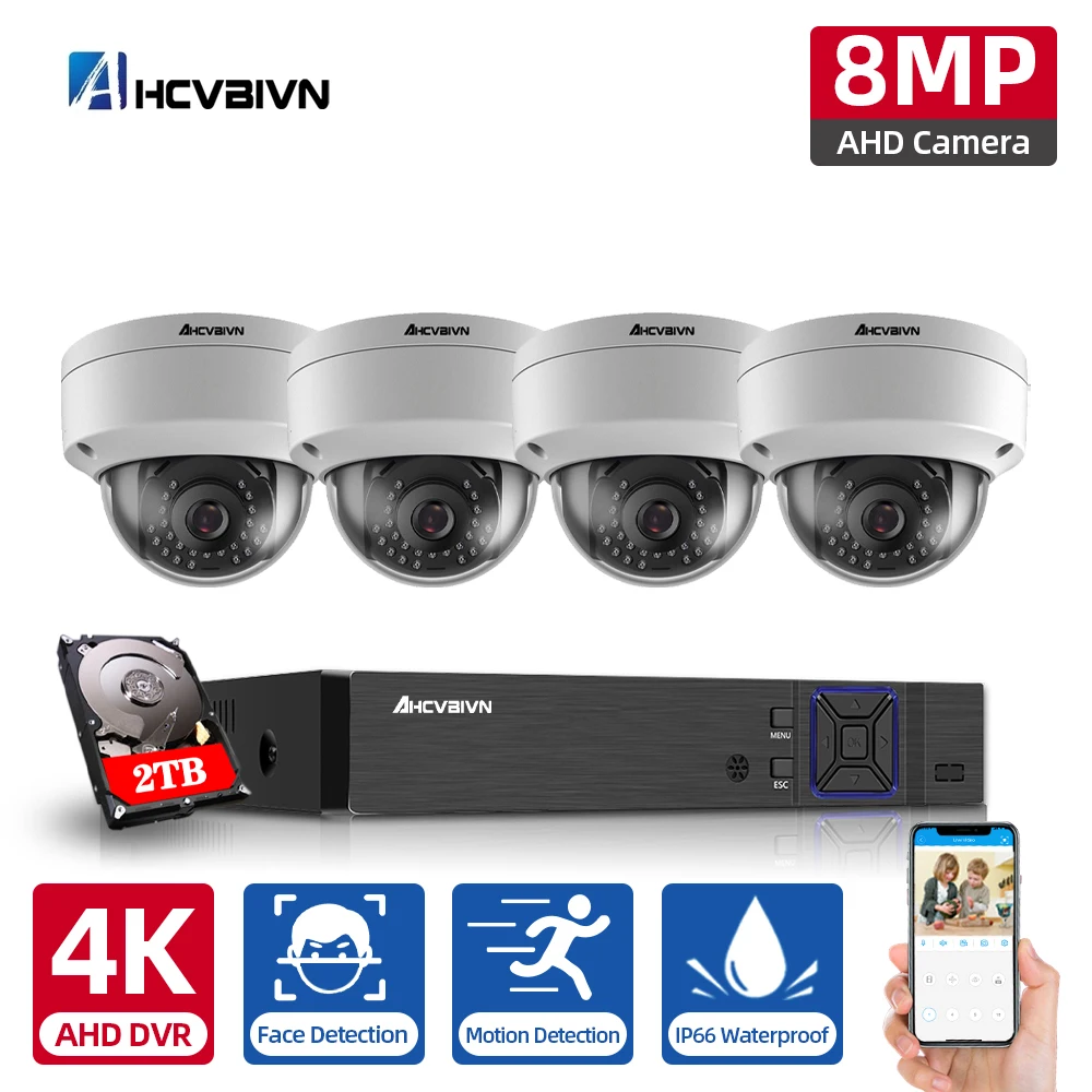 

4CH CCTV Security Camera System 4K 8MP AHD DVR Kit H.265 Outdoor Indoor Waterproof Dome Camera Video Surveillance System Set 5MP