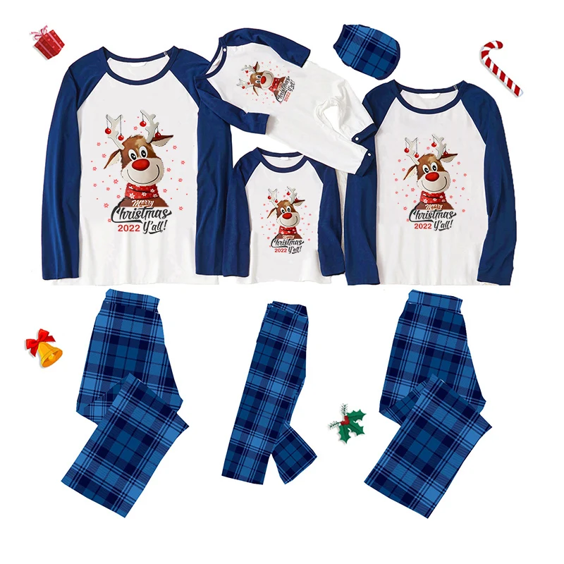 Christmas Matching Family Pajamas Exclusive Design Chillin Snomies Blue Plaids Pajamas Set
